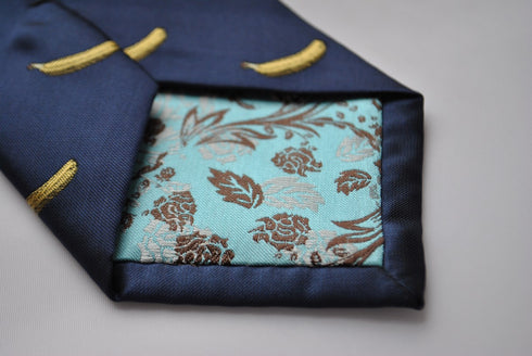 navy tie with yellow banana embroidered design